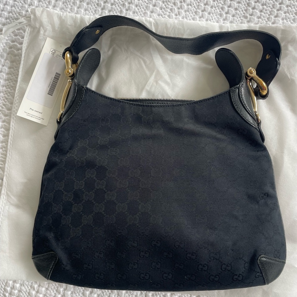 Gucci Creole hobo bag in black canvas with gold hardware - Picture 3 of 16